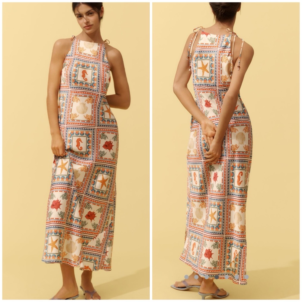 NWT Anthropologie tie neck column midi dress